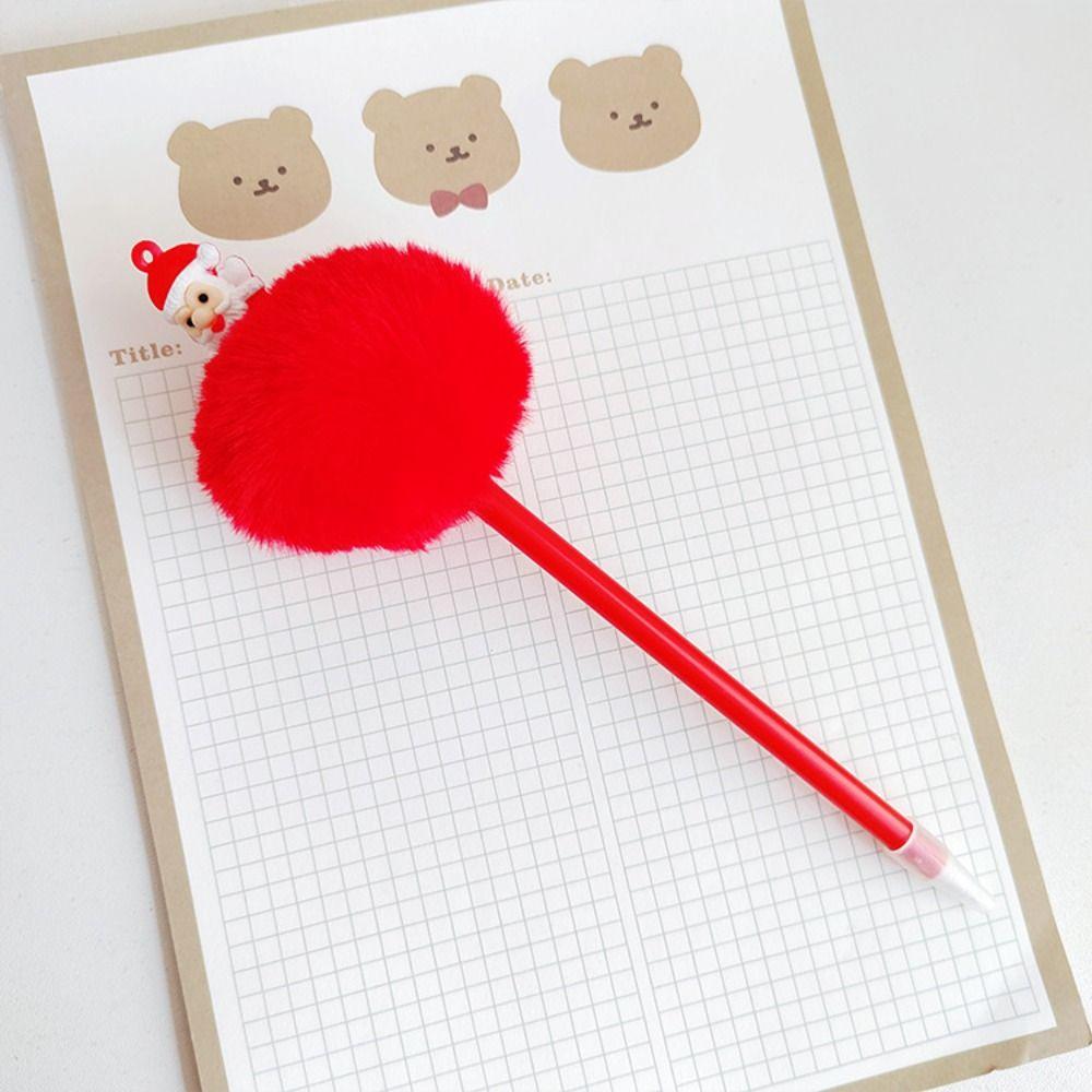 Плюшевая шариковая ручка Санта-Клауса, разноцветные рождественские плюшевые ручки, школьные принадлежности