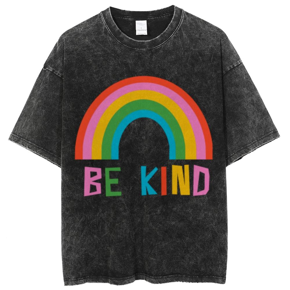 Футболка женская Be Kind Rainbow Print Oversize, свободная, с коротким рукавом, унисекс, модный дизайн, повседневный, нишевый топ
