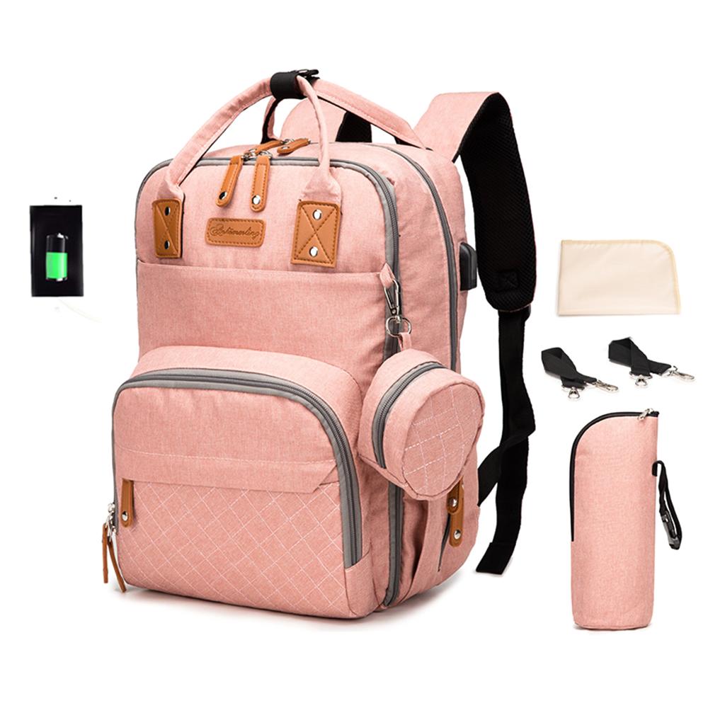 Portable Diaper Bag Backpack Travel Baby Nursing Bag Large Capacity Mommy Bag Water-resistant with USB Charging Port Changing Pad Stroller Straps