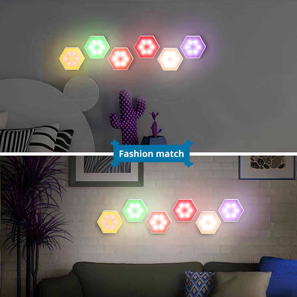 RGB LED Quantum Wireless Hexagon Lamp Сенсорный Ночной Светильник Спальня Сотовые Настенные Лампы Управление Цветной Светодиодный Светильник Для Шкафа