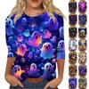 Женская модная повседневная футболка с рукавом три четверти и принтом на Хэллоуин, с круглым вырезом