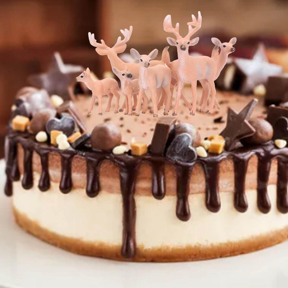 6pcs Small Deer Cake Topper Lifelike Woodland Animal Figurines Christmas Scene