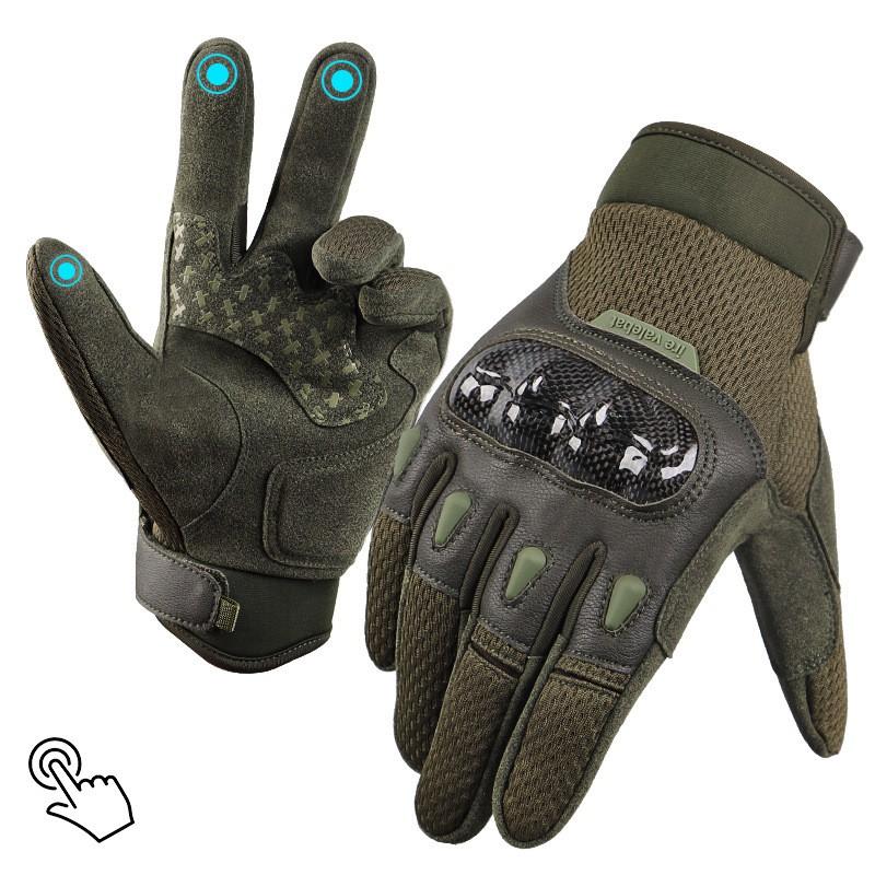 Tactical Cycling Gloves With Carbon Fiber Knuckle Protection Touchscreen Compatible Anti-Slip Windproof Breathable Five-Finger