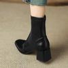 Krazing Pot Microfiber Vintage Autumn Winter Shoes Big Size Modern Boots Med Heels Square Toe Keep Warm Size 43 Ankle Boots