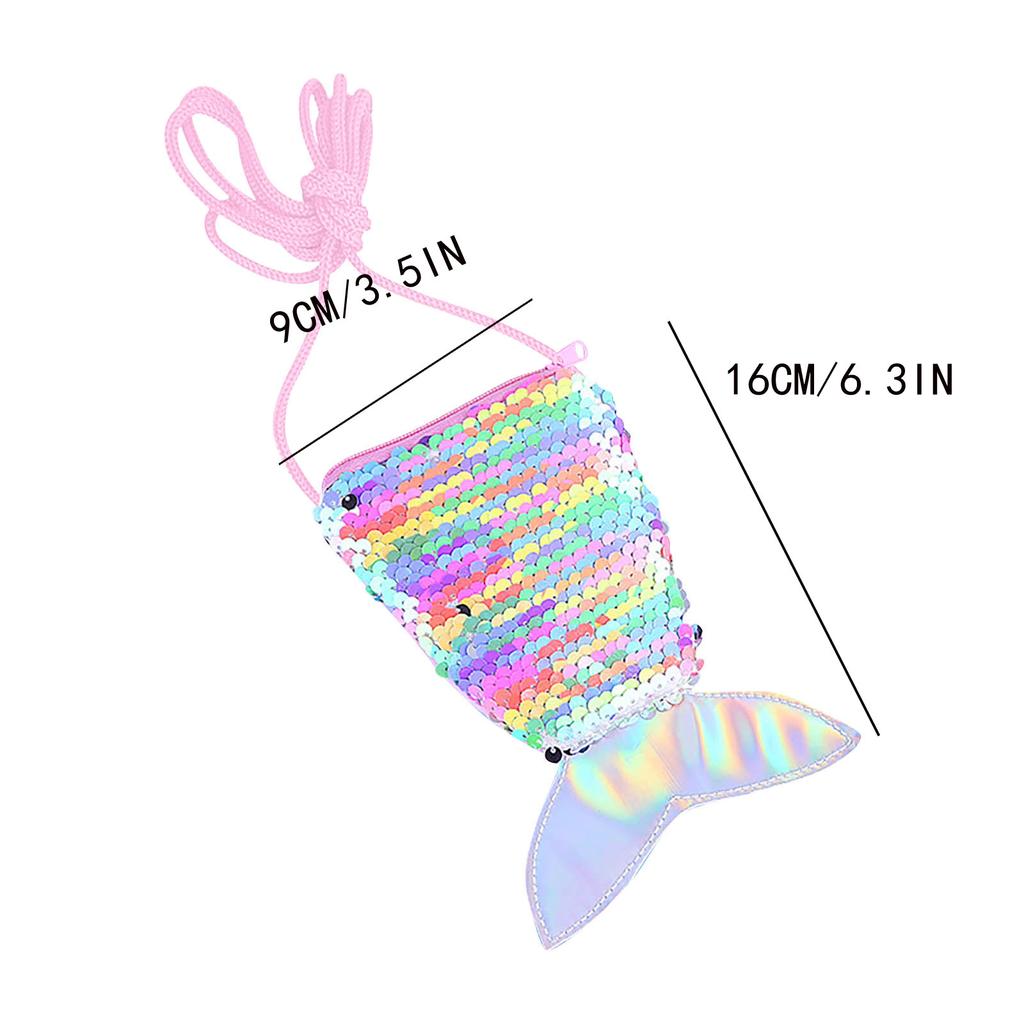 Children Sequins Purses Handbags Zipper Wallets Cute Pouch Fish Tail Packet