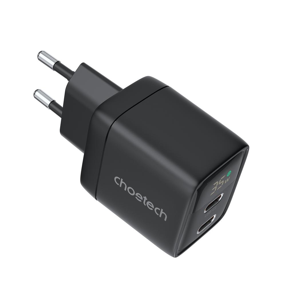 Сетевое зарядное устройство Choetech PD6051 35 Вт GaN USB-C с дисплеем – Черное
