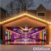 2D planar garage door banner 1 piece. Vibrant disco ball dance hall background banner, washable and reusable polyester.