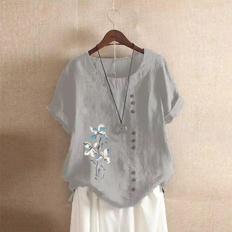 Ретро большие размеры повседневная свободная хлопковая льняная футболка с короткими рукавами женская одежда из хлопка и льна женская одежда больших размеров