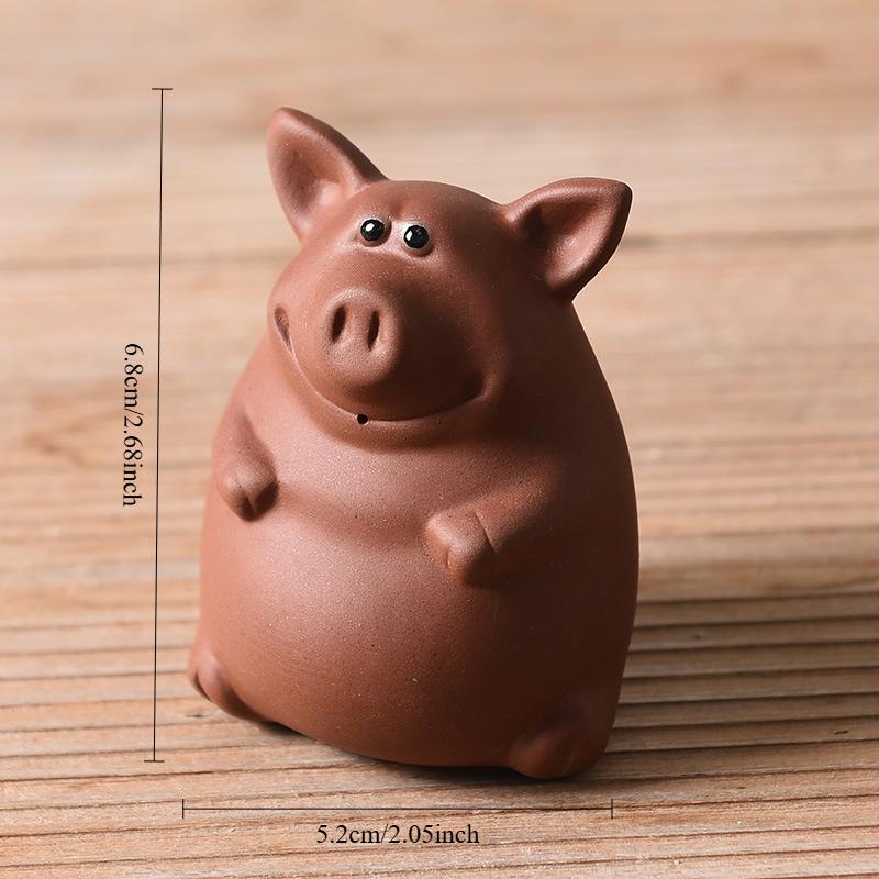 Handmade Yixing Zisha Clay Pig Tea Pet Figurine for Gongfu Tea Ceremony Cute Lucky Piggy Decoration for Home Office Tea
