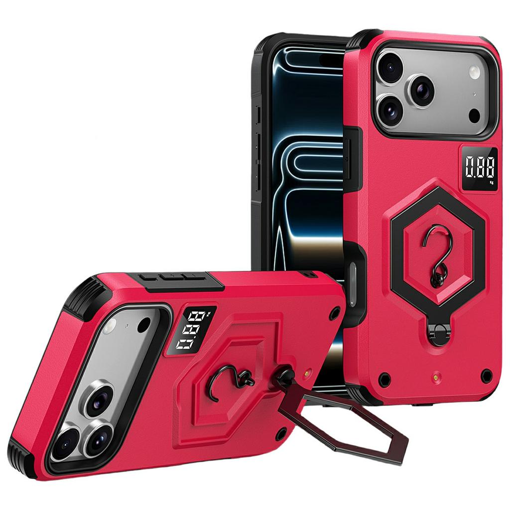 For iPhone 17 Pro Max Case Hexagonal Kickstand Shockproof TPU PC Matte Phone Cover with Integrated Scale Hook
