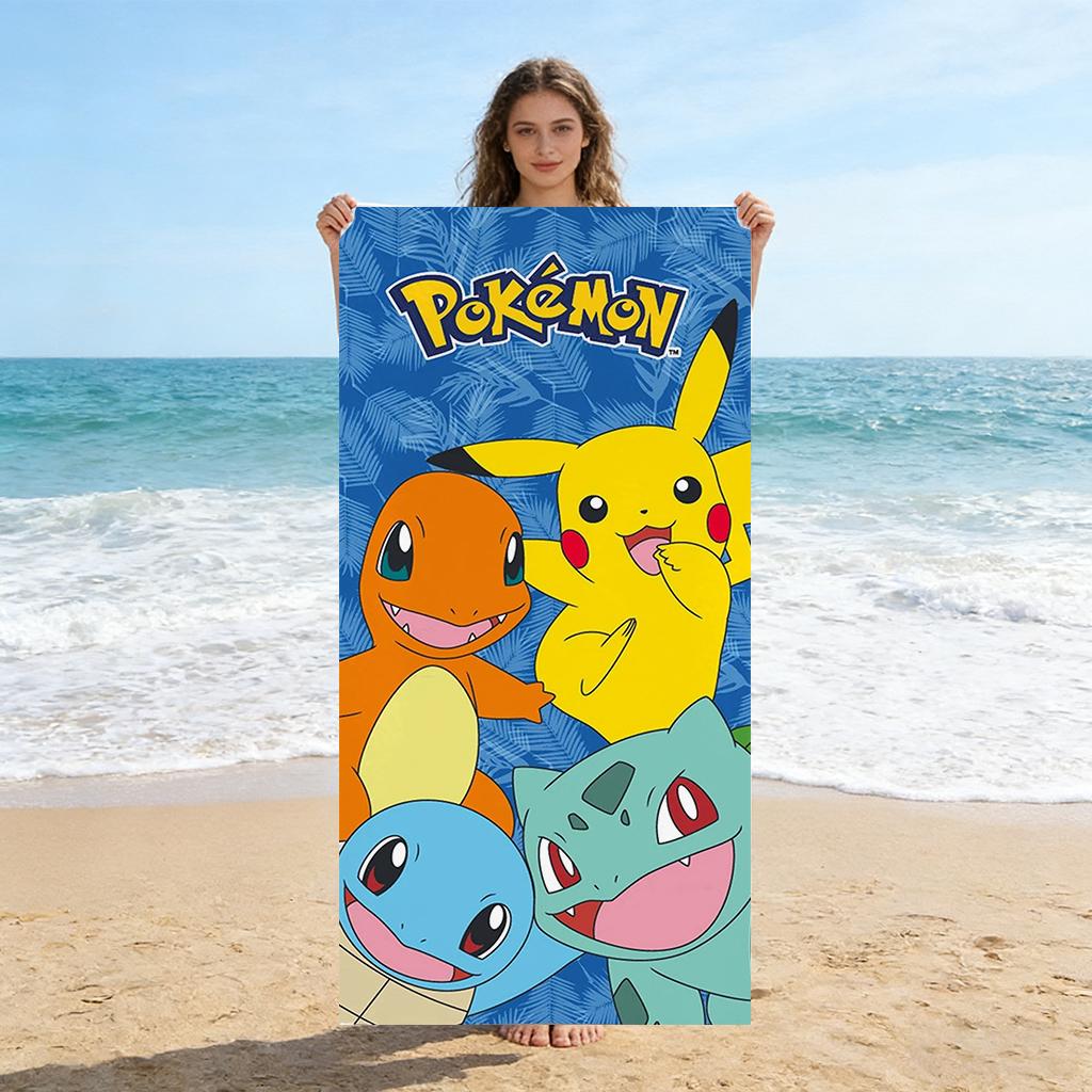 Пляжное полотенце Pokemon Пикачу и Стартеры, Детское мультяшное пляжное полотенце, Мягкое, Впитывающее, Быстросохнущее полотенце для пляжа, бассейна, путешествий