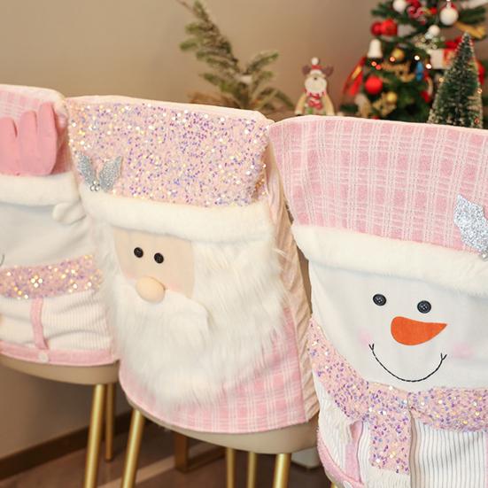 Рождественский чехол на стул Санта-Клауса, снеговика, оленя, чехол на спинку стула, розовый чехол с блестками для столовой, кухни, отеля, декор для вечеринки