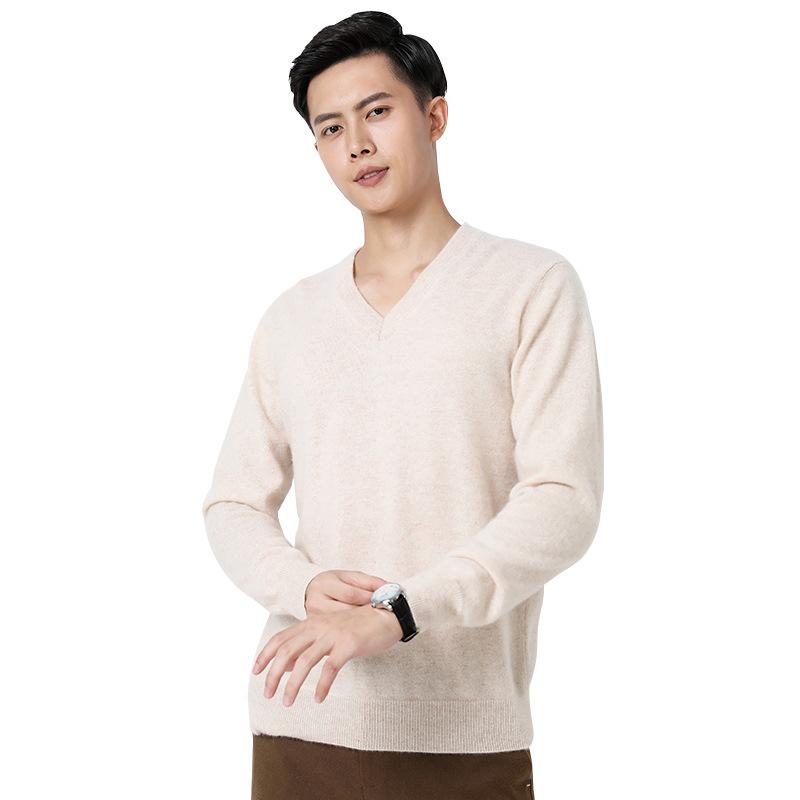 Men's Autumn Winter Knit Sweater V Neck Pullover Undershirt Casual Business Loose Fashion Solid Long Sleeve