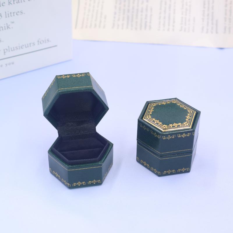 Vintage Hexagon Single Ring Empty Jewelry Box Holder For Engagement Wedding Valentine'S Day Gift