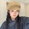 Woolen Cat Ear Hat Solid Color Octagonal Cap Retro British Beret Hat  Painter