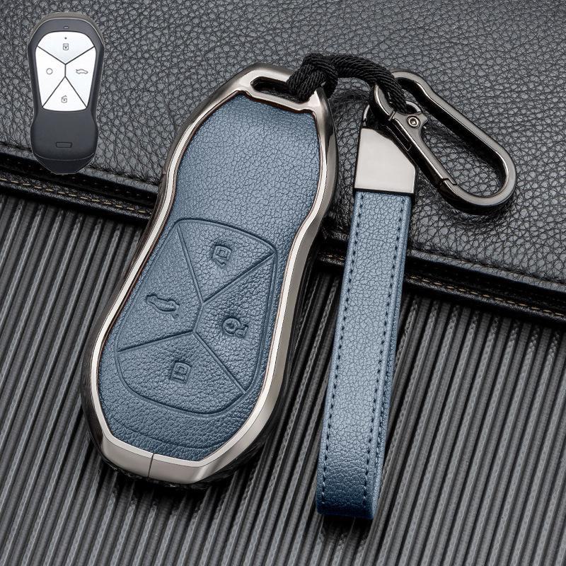 Кожаный чехол для ключа автомобиля с хорошим сигналом для Xiaopeng P7 G9 G3 P5 - Металлический, полная защита, двусторонняя защита