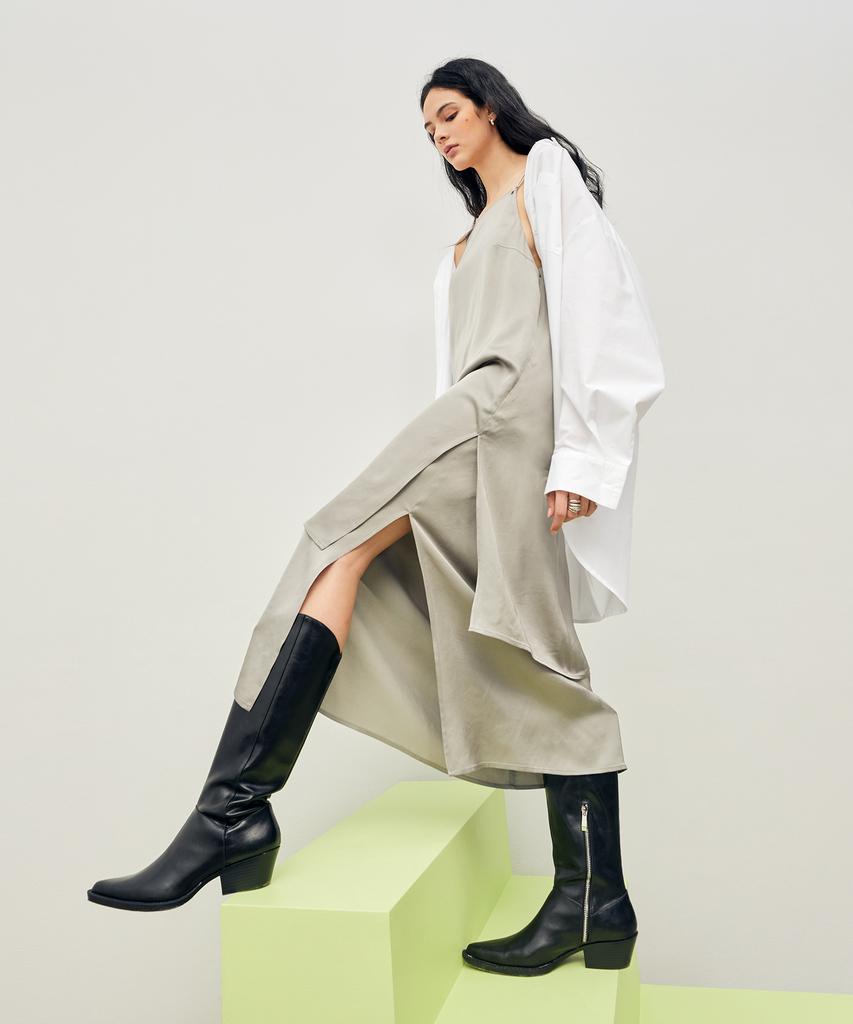 Onneu Tiered Slip Long Dress Khaki-Grey
