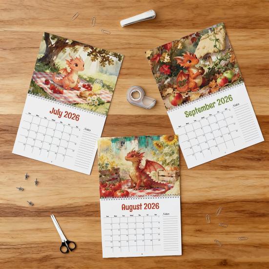 Yousheng 2026 Пасторальный Драконий Календарь Драконы Времени Года Настенный Календарь Ежемесячный Календарь Планировщик для Офиса или Дома Подарок для Любителей Драконов