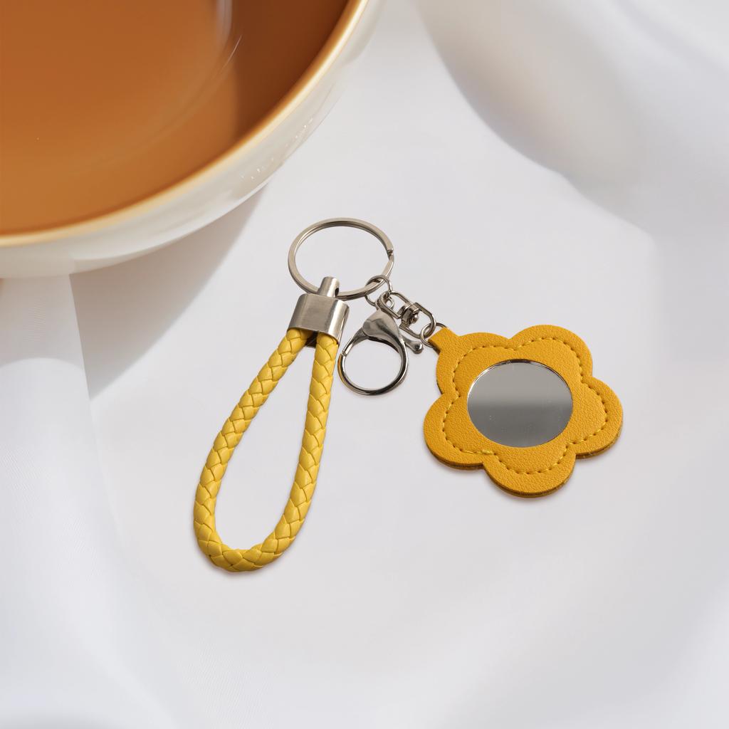 1 шт. Мини-зеркало Модное кожаное для макияжа, для подкрашивания, брелок-подвеска, цветочная форма, милое зеркальце для макияжа, шармы для сумки, многоцветное