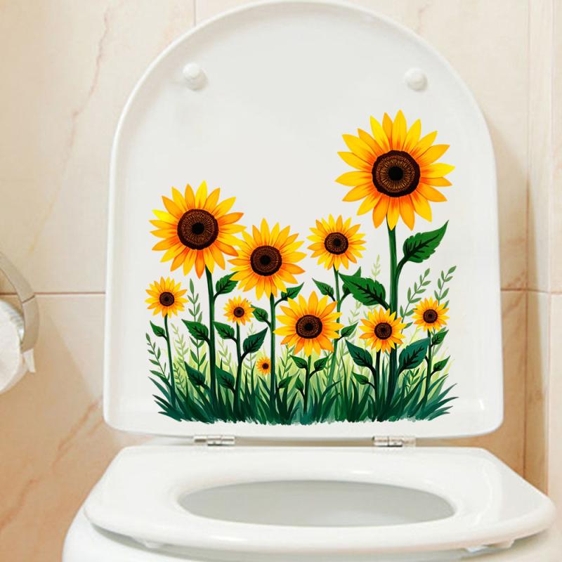 Plants Flowers Sunflowers Butterflies Wall Stickers Toilet Sticker Bathroom Toilet Cover Refrigerator Sticker Wc Decoration
