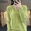 INDFS Женская мода Повседневный Осень Зима Однотонный Принт Длинный Рукав V-образный Вырез Свитера