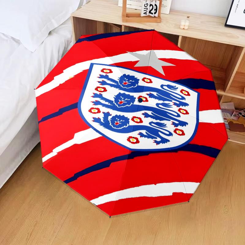 1PC England Football Crest Printed Umbrella Folding umbrella, automatic umbrella 8-Frame for Travel, camping Fan gifts Christmas Gifts