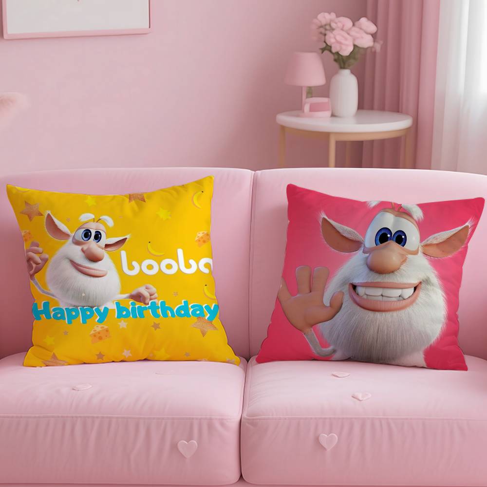 Cartoon Cute Fourbob-Booba Pillow Case Anti-Dustmite Pillowcase Invisible Zipper Silky Short Plush Sofa Cushion Cover