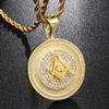 Hot Selling European and American Hip Hop Brand with Zircon Gold Freemason Pendant Necklace