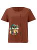 Women's Fashion Cool Owl Print Round Neck Short Sleeve T-shirt Summer Casual Cotton Linen Graphic Shirt Leisure Loose Blouse Tops