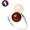 PERLINEA - Genuine Round Freshwater Cultured Pearl Ring 7-8 Mm - Natural Pink Color; Chocolate - White Gold - Women's Jewelry