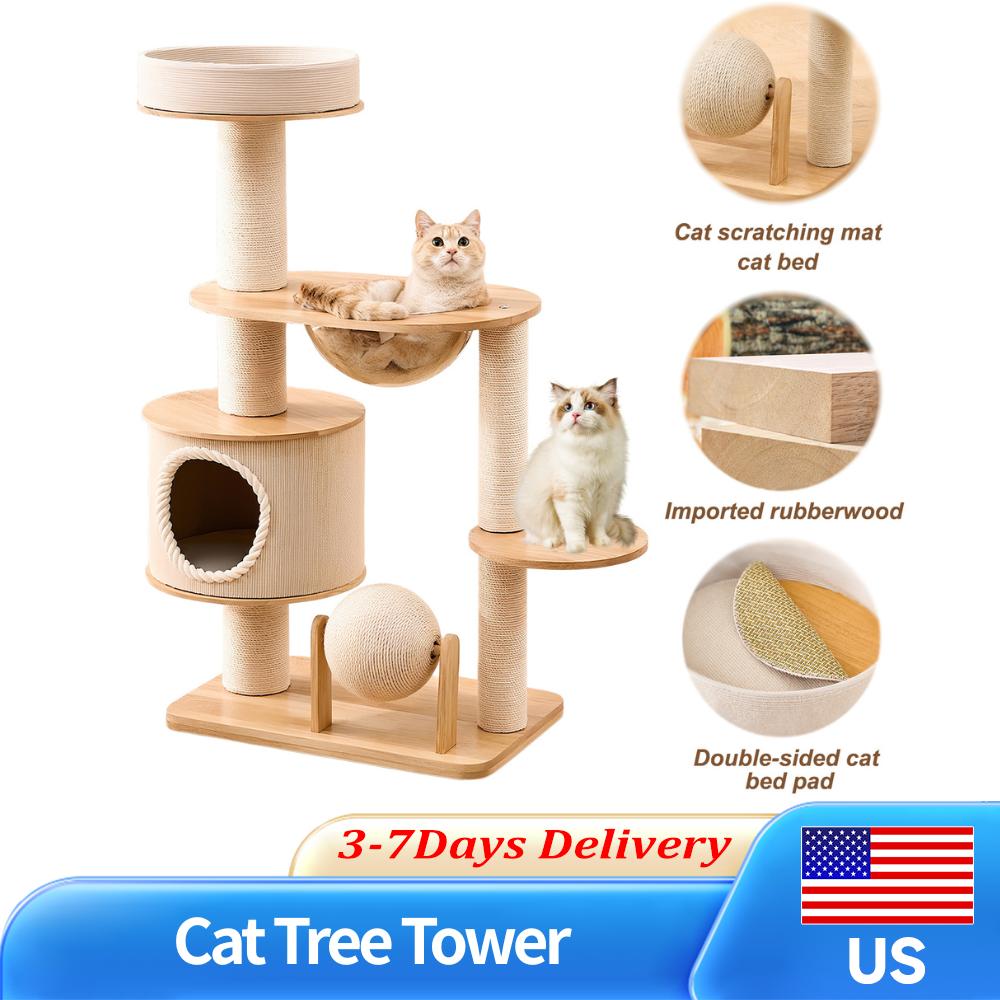 Multifunctional Cat Climbing Frame with Jumping Platform Integrated Cat Nest Scratching Post Breathable Pet House for Indoor Cat