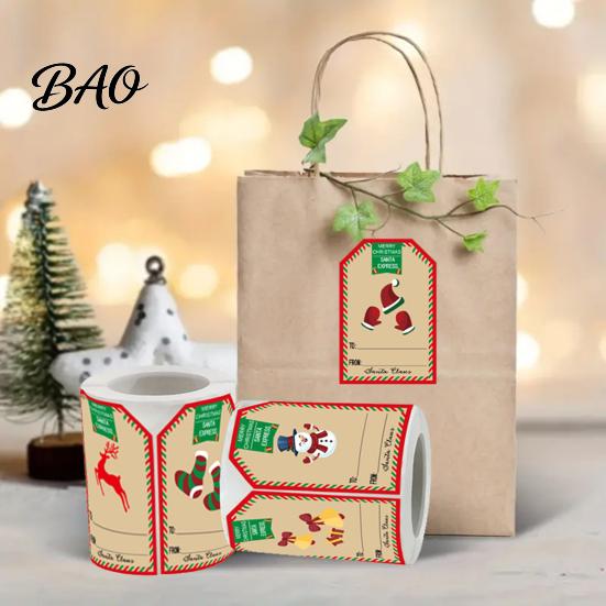 Writable Christmas Labels 250PCS/Roll Tags, Self Adhesive with Writing Surface, Present Sealing Stickers Seasonal Packaging for Decorative Envelopes