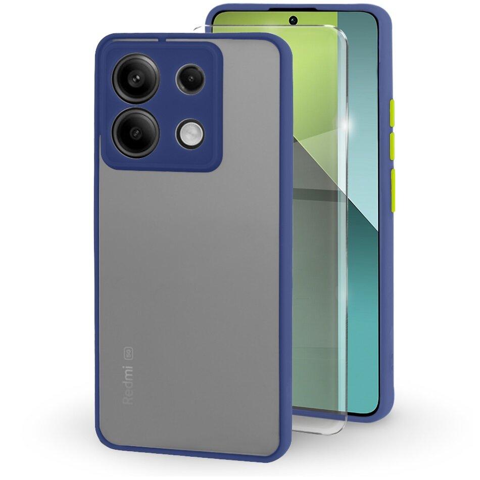 Silicone Case for Xiaomi Redmi Note 13 Pro 5G, with Camera Protection, Transparent/Blue + 9H Tempered Glass