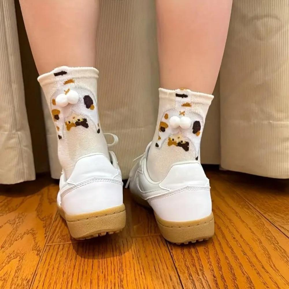 5 пар 3D носков с кошачьими лапками, воротником с бубенчиком и пушистым хвостом - Толстые теплые зимние гольфы/носки до щиколотки