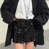 Women Mini Skirt High Waist Sparkling Sequin A-Line Short Skirt Hip Wrapped
