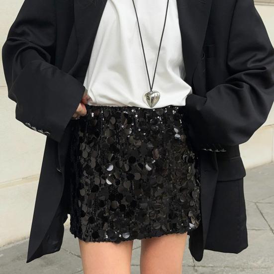 Women Mini Skirt High Waist Sparkling Sequin A-Line Short Skirt Hip Wrapped