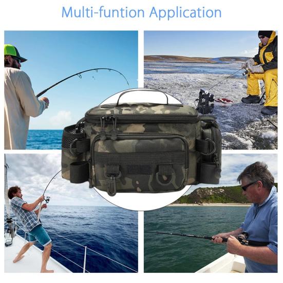 Large Capacity Fishing Gear Bag Waterproof Oxford Cloth Multi-Pocket Lure Rod Line Reel Holder Fishing Accessories Shoulder Bag Organizer Case