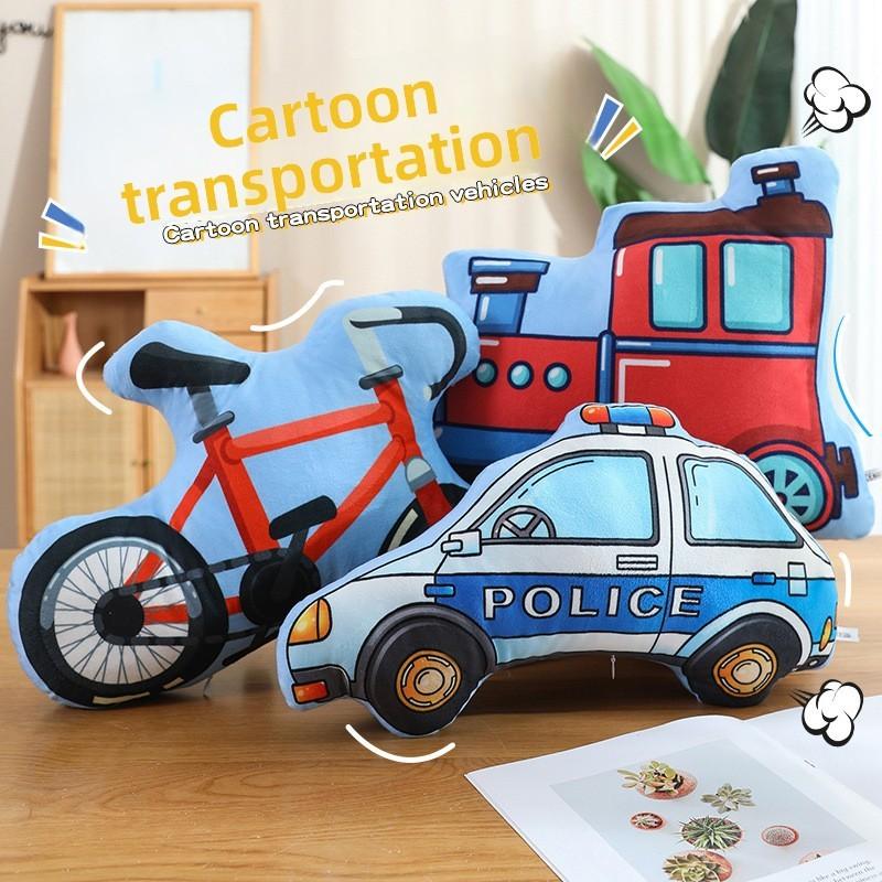 Childrens Aircraft Tanks Excavators Fire Trucks Bicycles Plush Pillows For Kids Bedroom