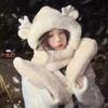 Hat and Scarf All In One Women's New Winter Warm Plush Gloves Cycling Cold Proof Three Piece Set Cute Hooded