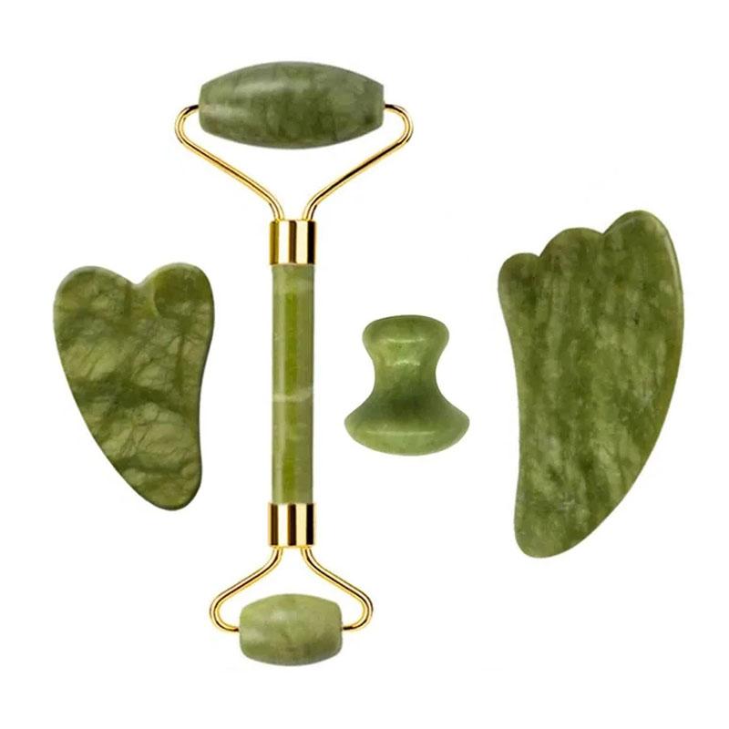 2/3/4pcs Natural Rose Quartz Obsidian Jade Roller Gua Sha Stone Set Gouache Scraper Facial Lifting Anti-Wrinkle Skin Care Tools
