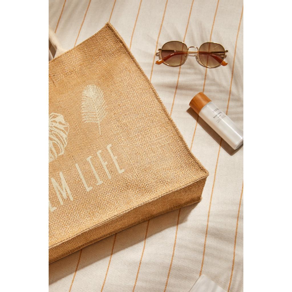 Пляжная сумка через плечо с ручкой для покупок из натурального джута Live Simple с принтом 42x35x12