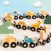 Children's Cognitive Magnetic Animal Digital Military Traffic Train Wooden Stitching Early Education Drag Car Building Blocks Toy