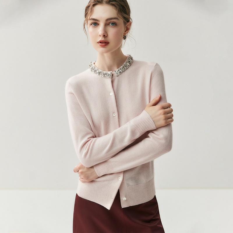 Women's Cashmere Round Neck Knit Cardigan - 2026 Autumn/Winter Wool Sweater Coat, Versatile and Fashionable.