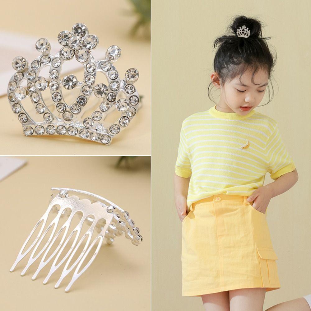 Love Heart Children Tiara Headband Star Rhinestone Hairpins Sweet Crystal Crown Hair Comb  Bridal