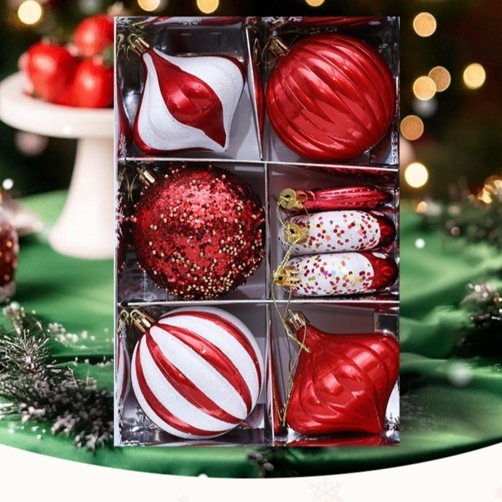 8 шт./Коробка 8 см Рождественские Подвесные Шары Ударопрочные Пластиковые Украшения для Елки Гальванизированные Окрашенные