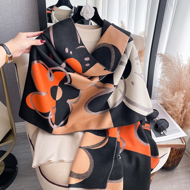 Imitation Cashmere Versatile Texture Printing Double-Sided Scarf Winter High-End Warm Shawl
