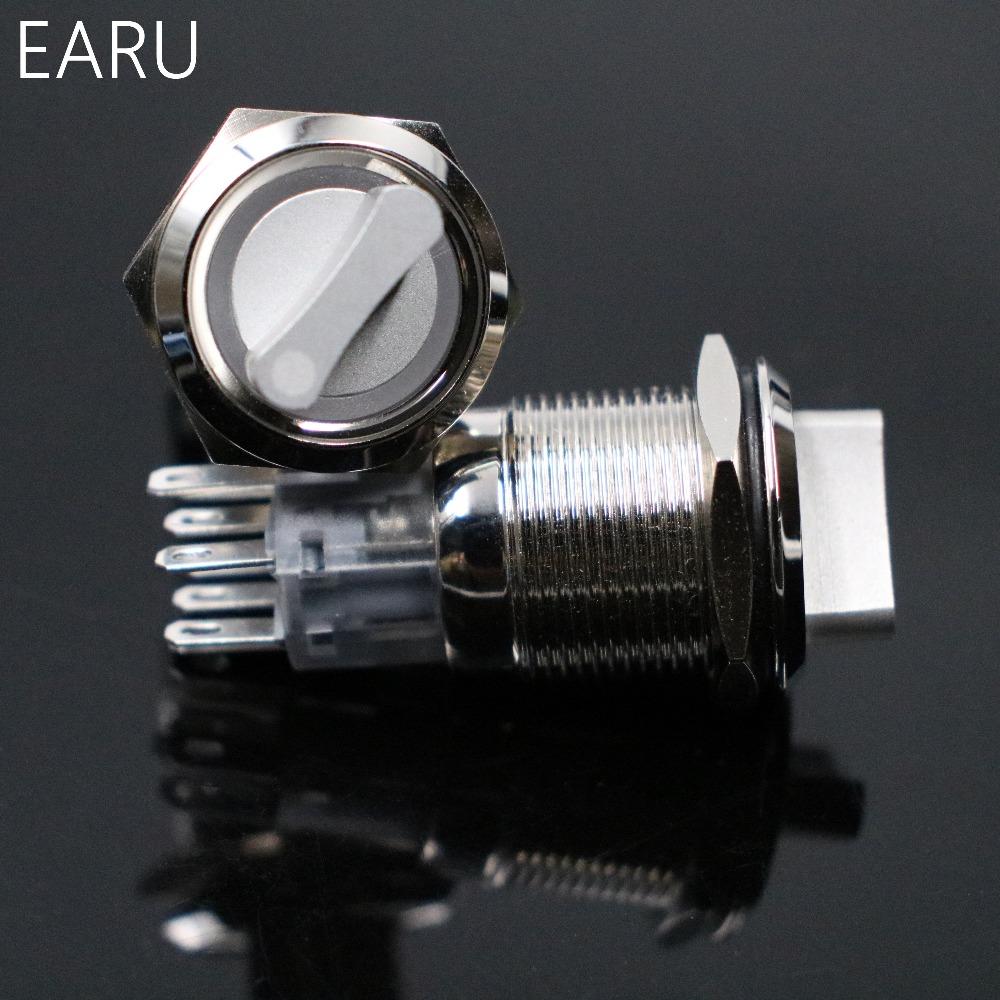 EARU 19mm Waterproof Stainless Steel DPDT Illuminated Metal Selector Switch 2/3 Position Push Button Switch Rotary Switch LED