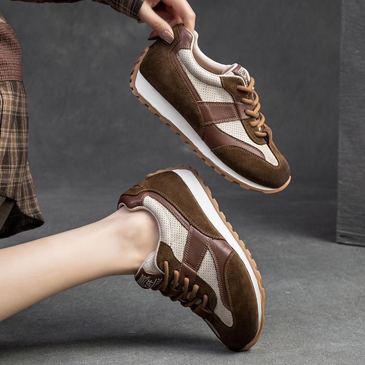 Johnature Кроссовки из натуральной кожи, повседневная спортивная обувь, универсальные женские туфли на плоской подошве в стиле ретро с круглым носком на шнуровке