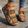 Large Size Ethnic Style Lacing Single Shoes Women's Low Top Colorful Graffiti Canvas Flat Single Shoes