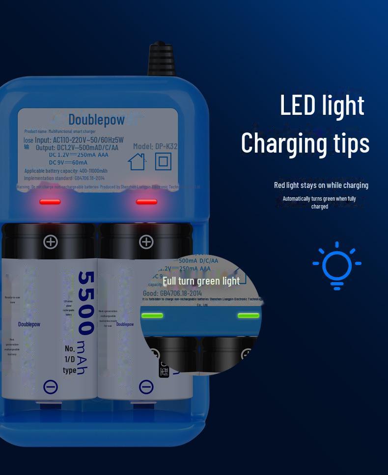 Двойная вместимость Нет. 1 комплект аккумуляторных батарей типа D - 5500 мАч для газовых плит и газовых водонагревателей